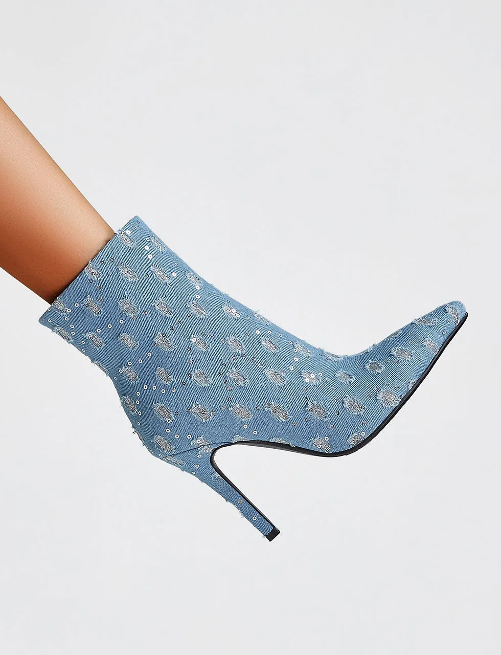 10CM Luxury Denim Sequined Ankle Boots Vintage Shoes