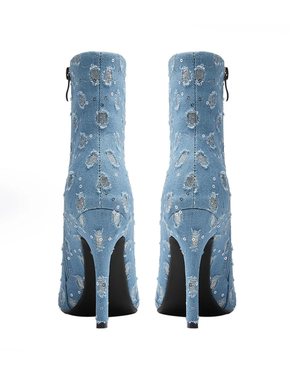 10CM Luxury Denim Sequined Ankle Boots Vintage Shoes