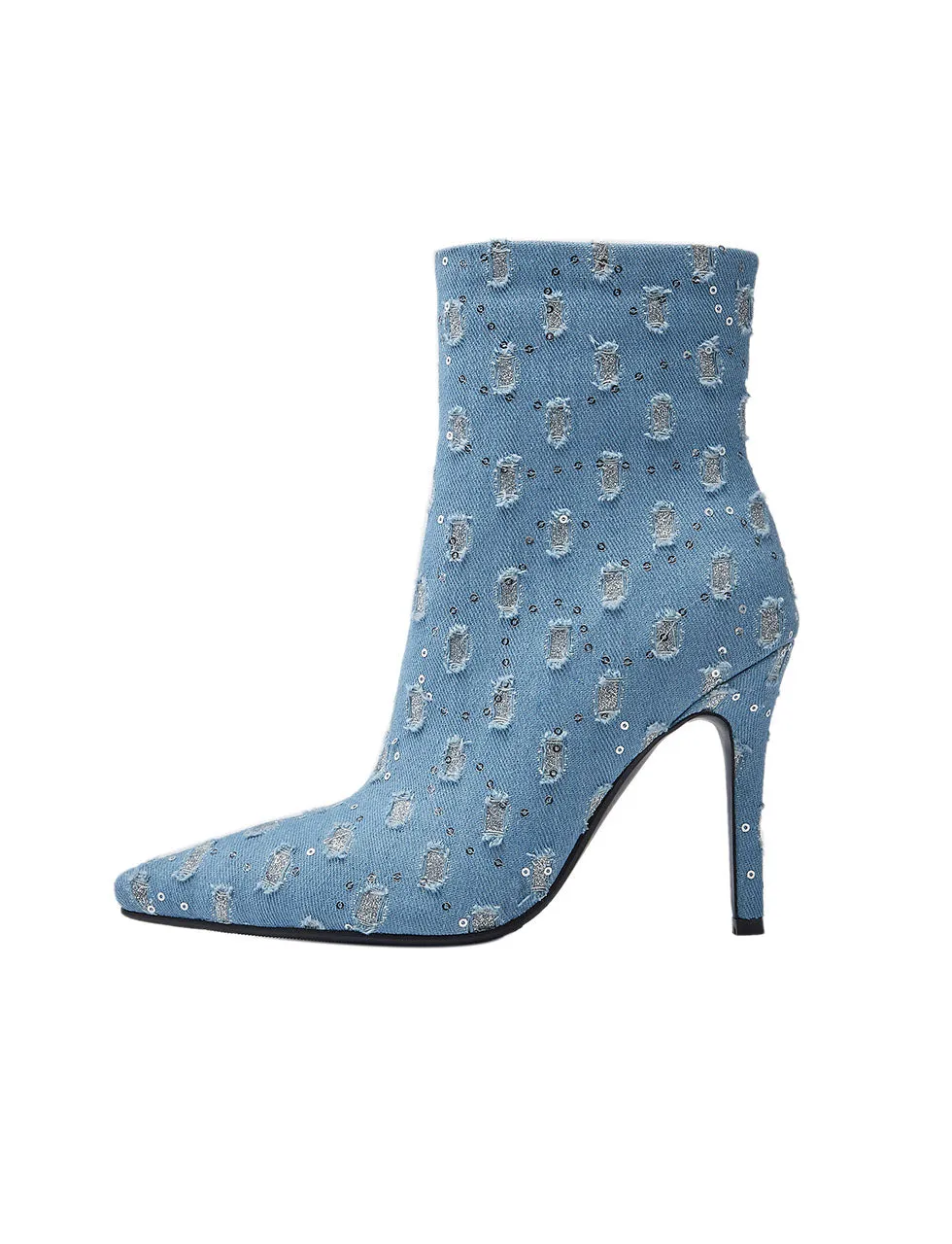 10CM Luxury Denim Sequined Ankle Boots Vintage Shoes