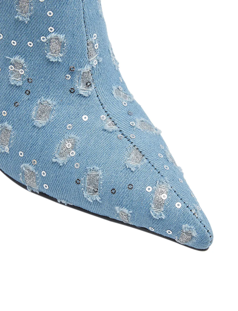 10CM Luxury Denim Sequined Ankle Boots Vintage Shoes