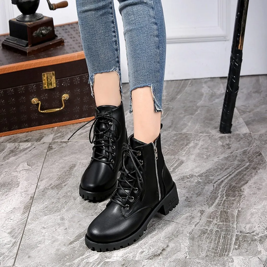 Army Punk Biker Leather Short Boots