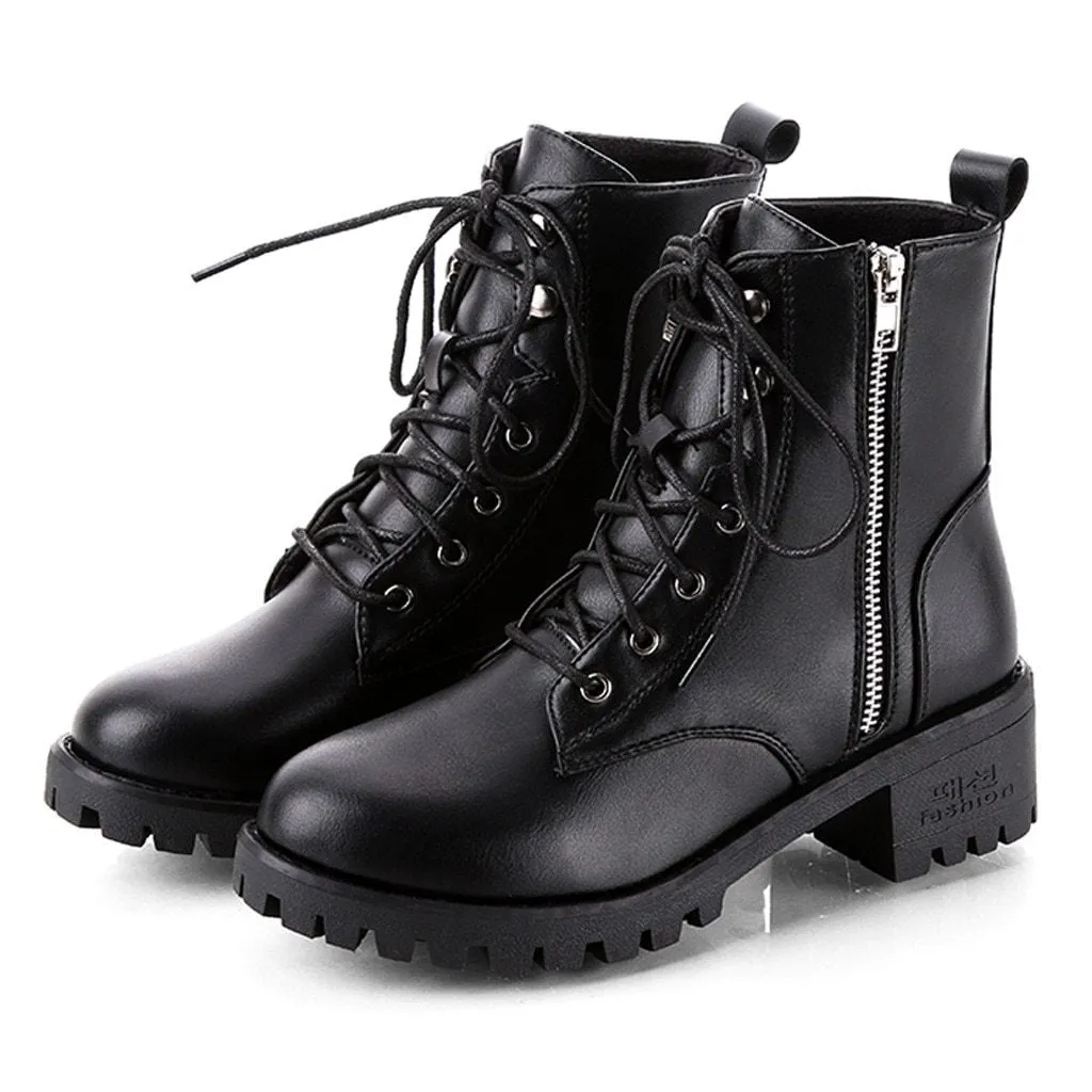 Army Punk Biker Leather Short Boots