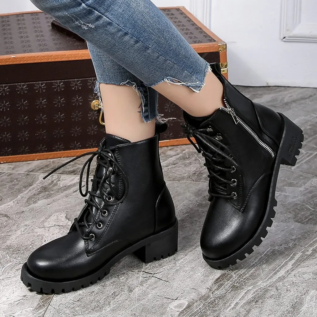 Army Punk Biker Leather Short Boots