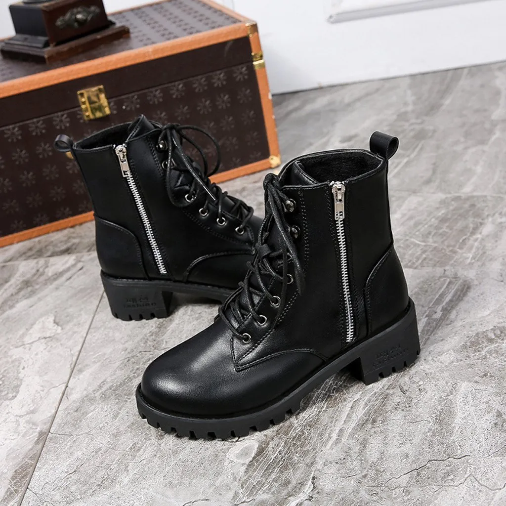 Army Punk Biker Leather Short Boots