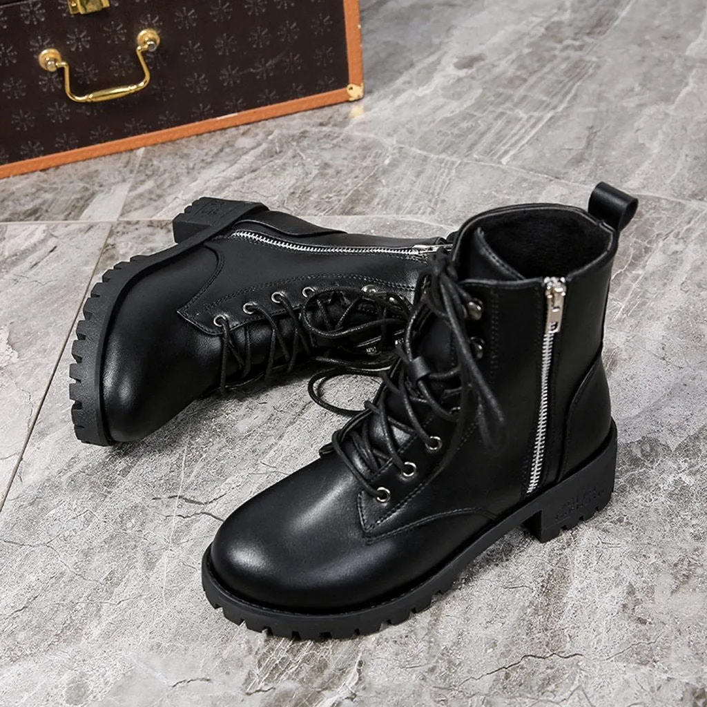 Army Punk Biker Leather Short Boots