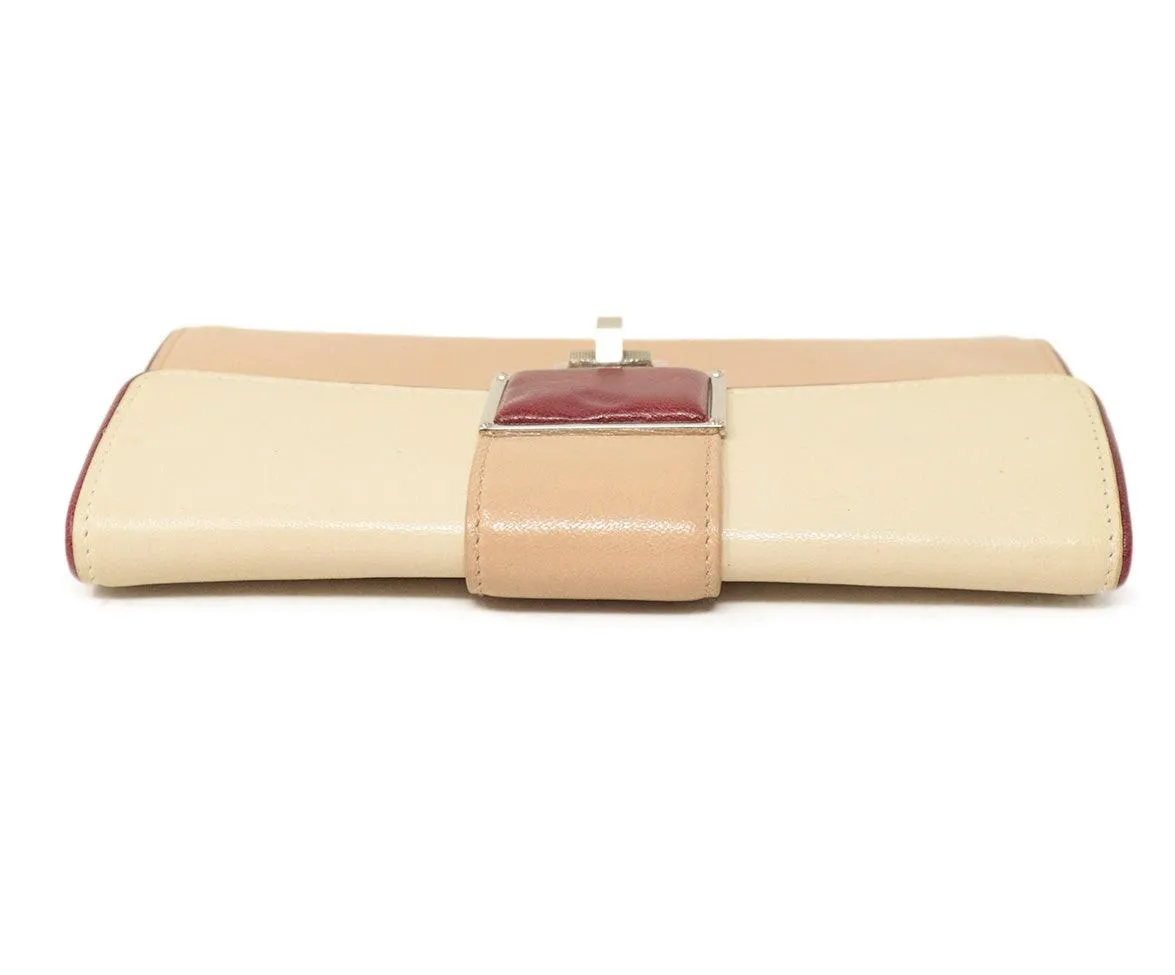 Balenciaga Beige & Burgundy Leather Wallet