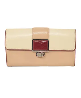 Balenciaga Beige & Burgundy Leather Wallet