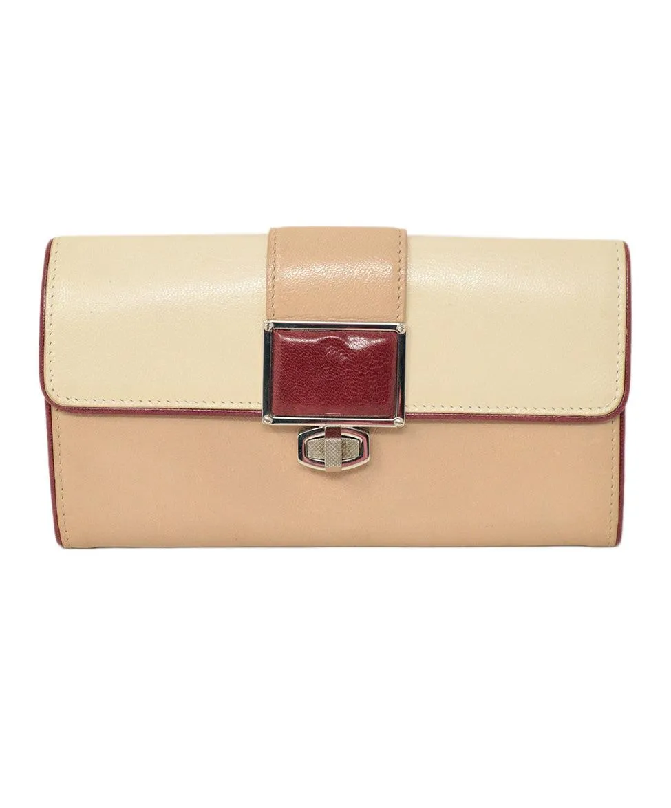 Balenciaga Beige & Burgundy Leather Wallet