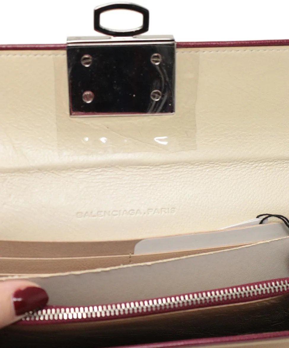 Balenciaga Beige & Burgundy Leather Wallet