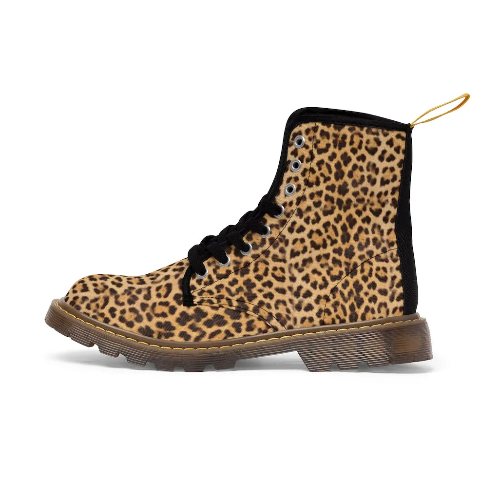 Beige Brown Leopard Men's Boots, Sexy Animal Print Designer Winter Laced-up Boots For Men