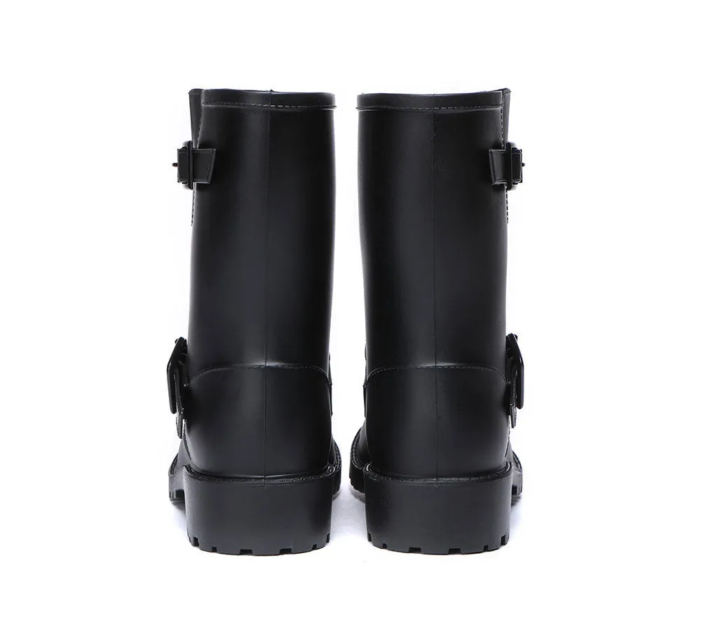 Black Rainboots, Women Gumboots Mid Calf With Wool Insole