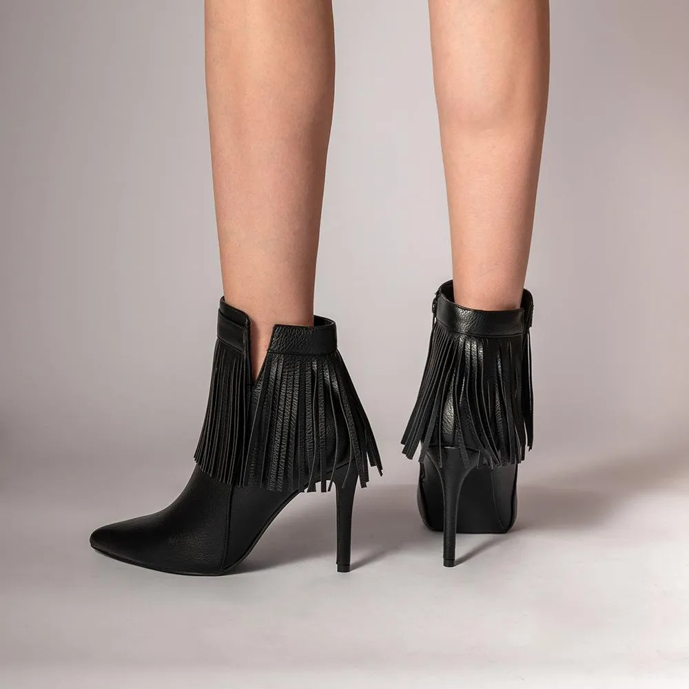 Black Tassel Ankle Boots