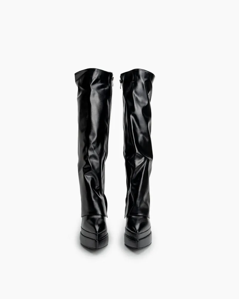 Block Platform Heels Chunky Heel Knee High Boots