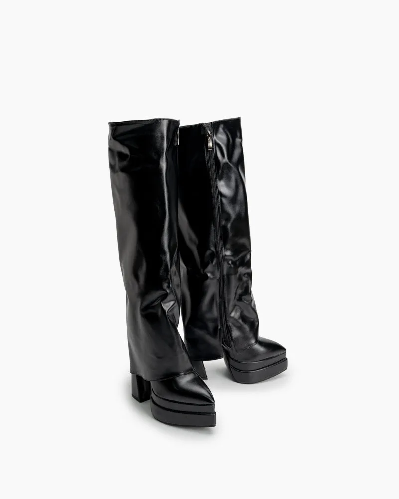 Block Platform Heels Chunky Heel Knee High Boots