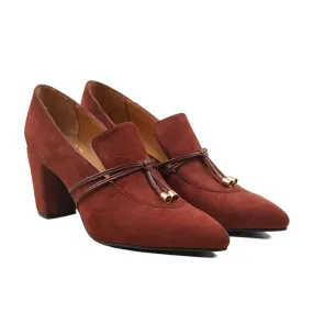 Burbank - Ladies Red Kid Suede Leather Heel