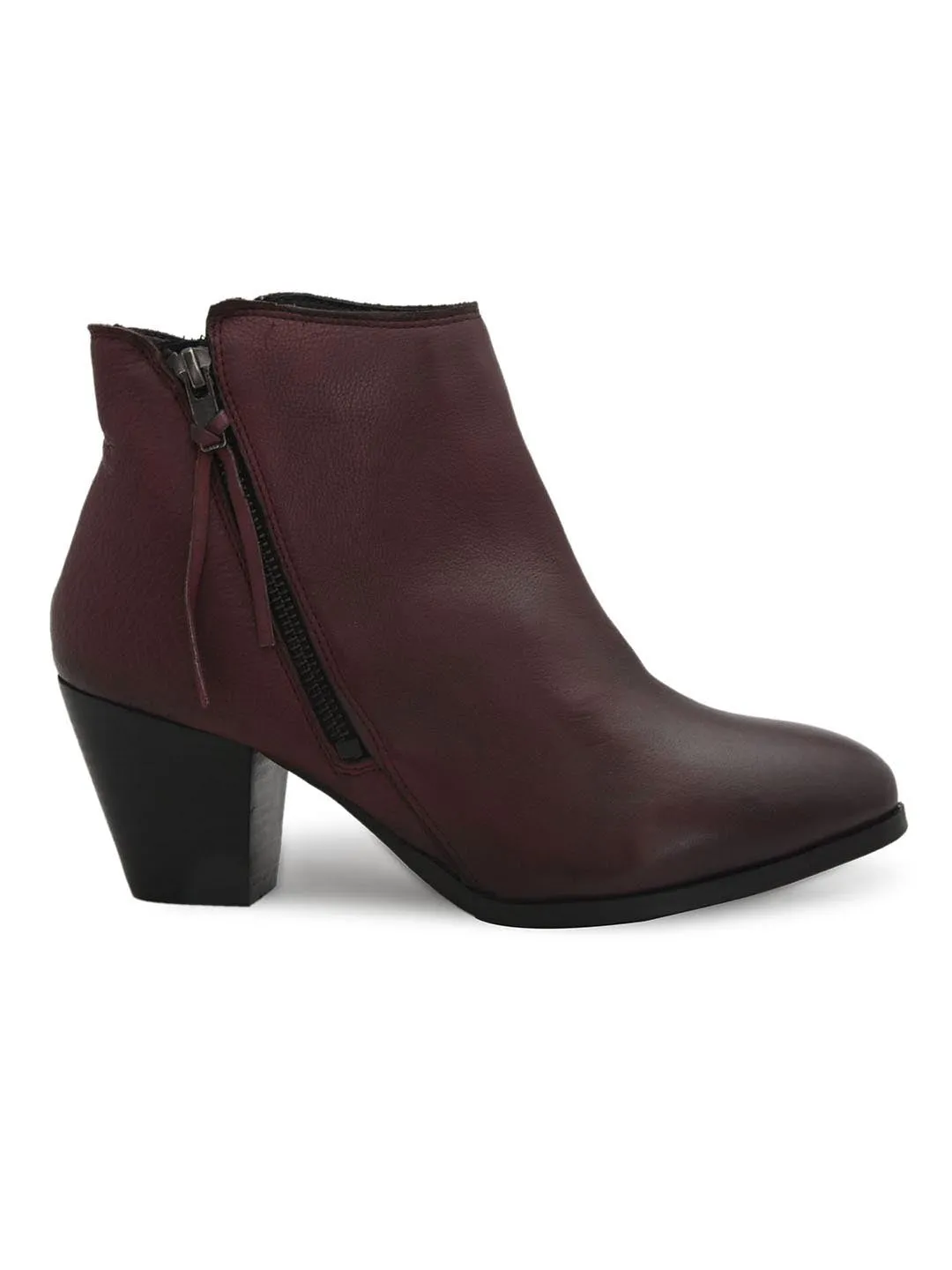 Burgundy Leather Zip Boots