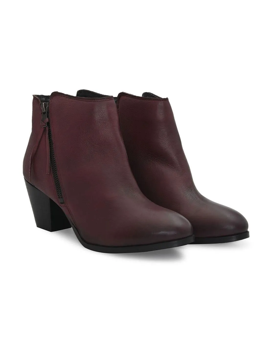 Burgundy Leather Zip Boots