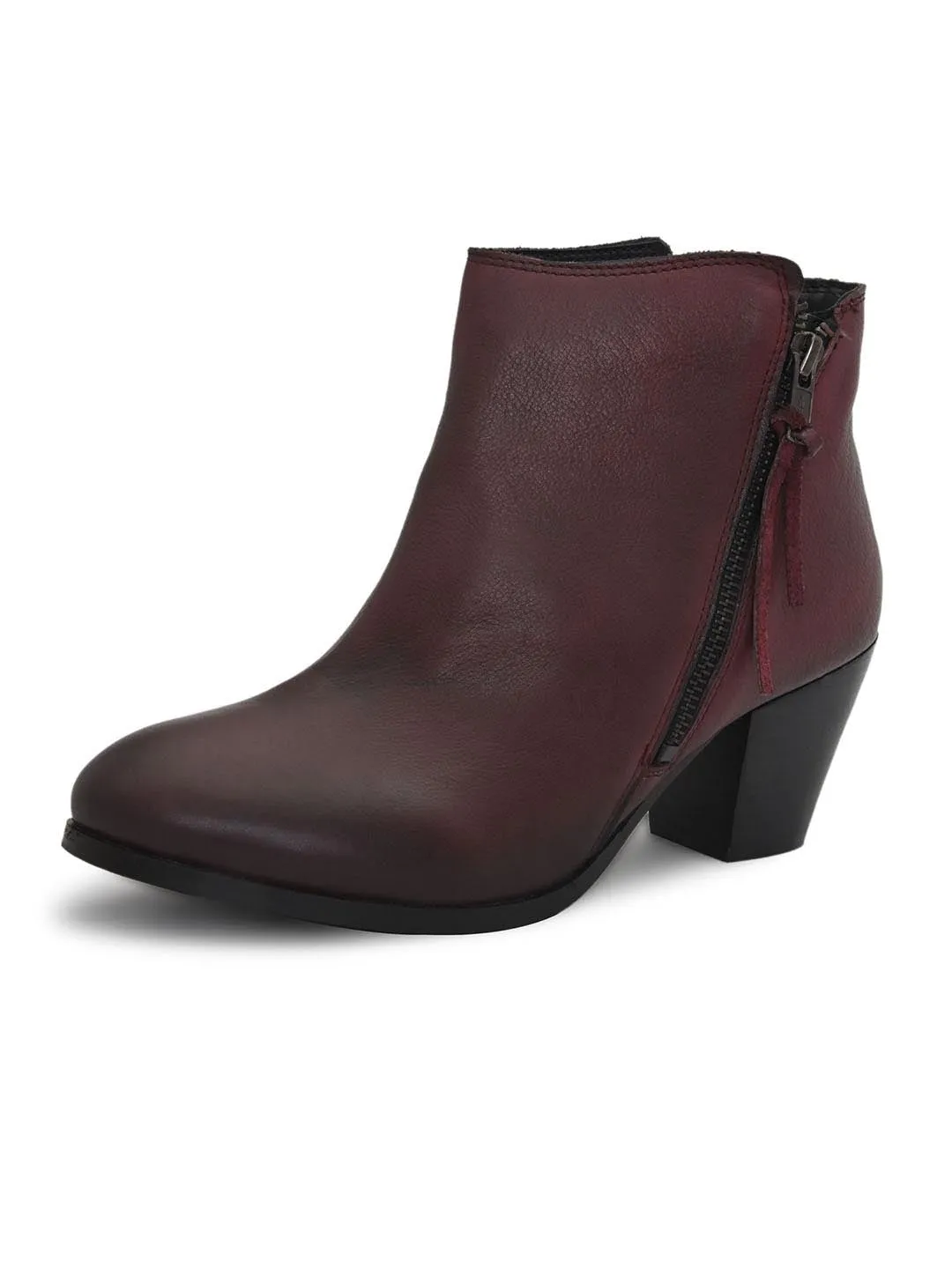 Burgundy Leather Zip Boots