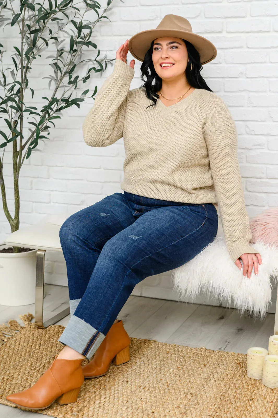 Chai Latte V-Neck Sweater in Oatmeal