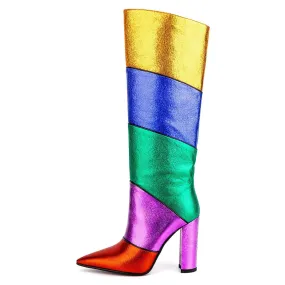 Colorful Patchwork Knee High Boots