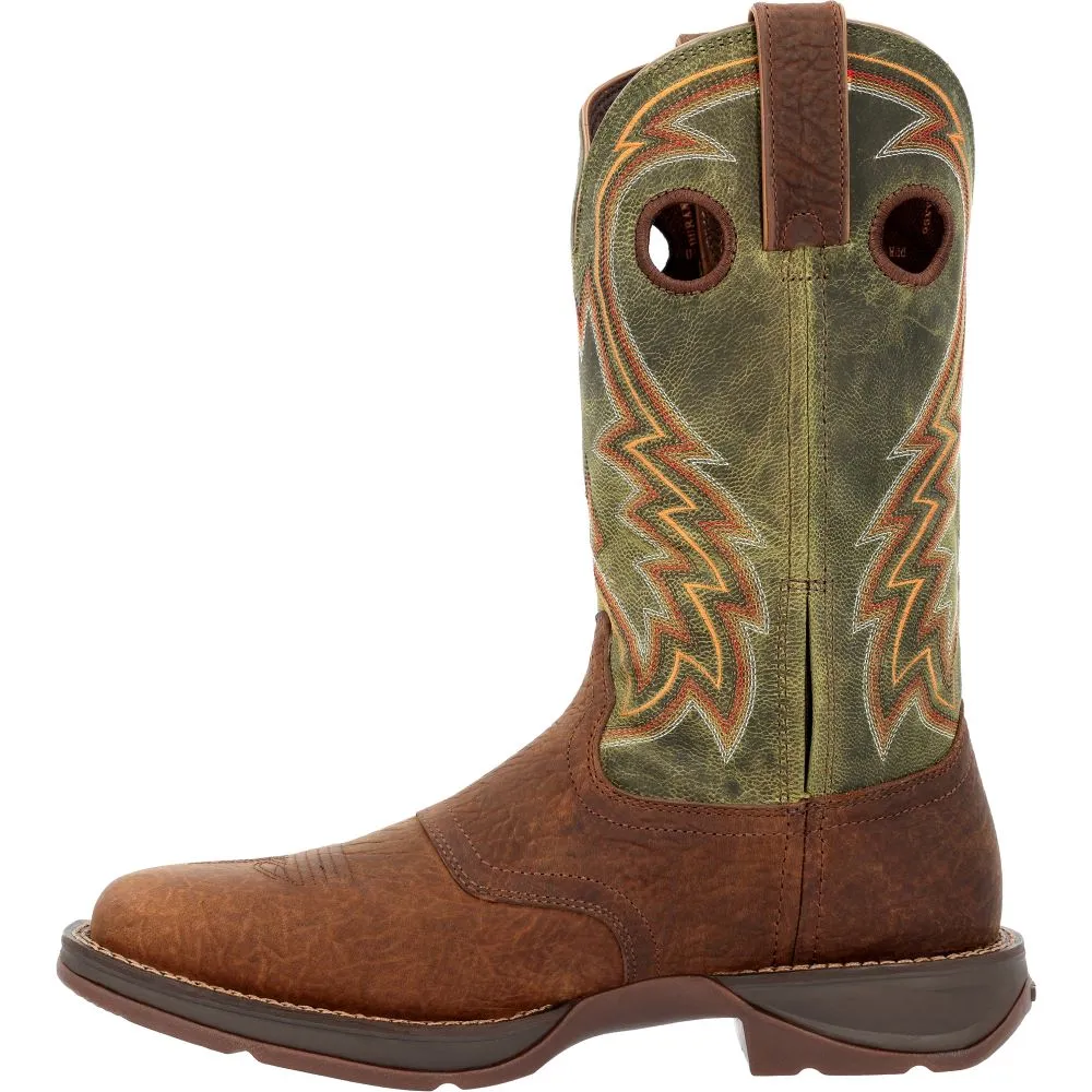 'Durango' Men's 12 Rebel Western Square Toe - Dark Chestnut / Hunter Green