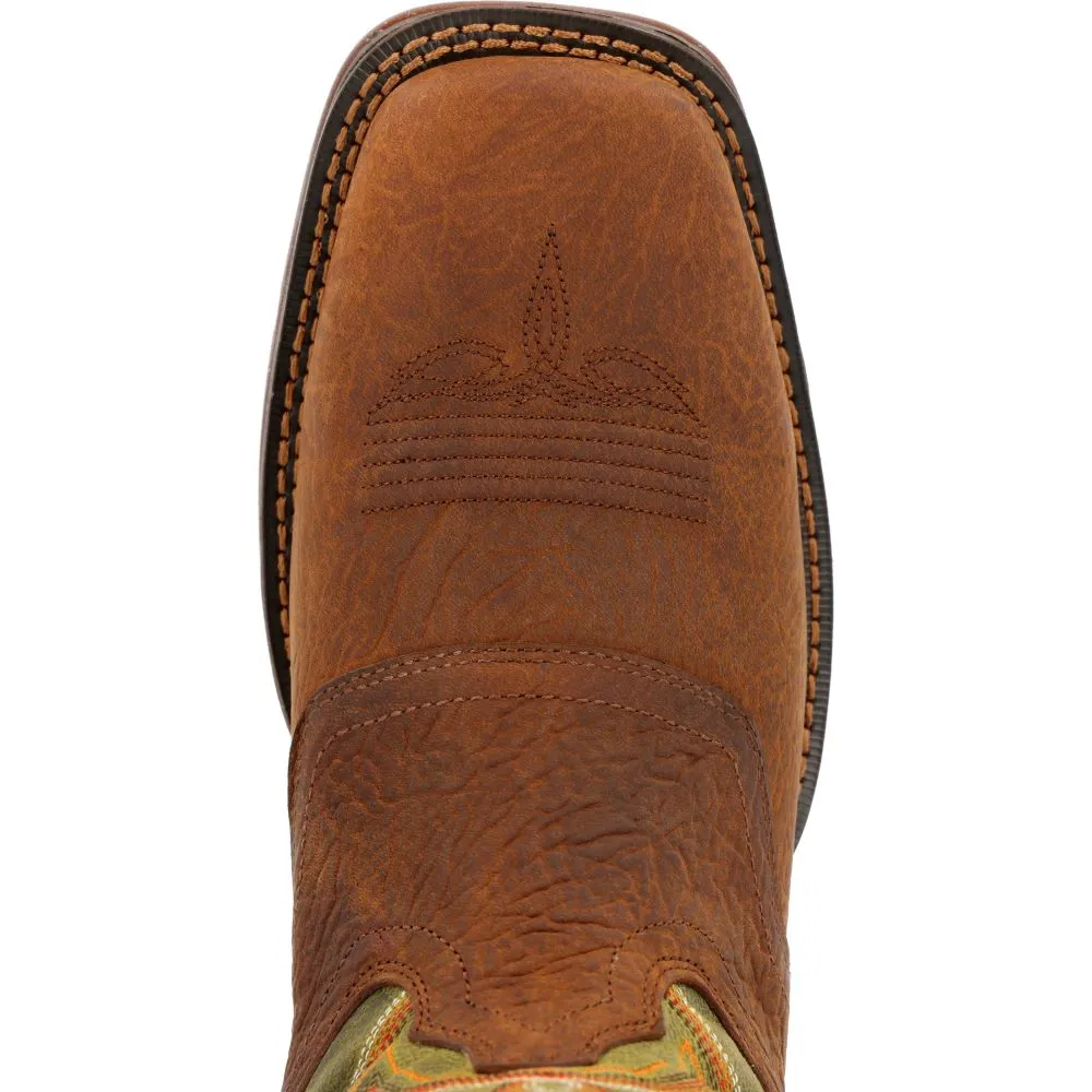 'Durango' Men's 12 Rebel Western Square Toe - Dark Chestnut / Hunter Green