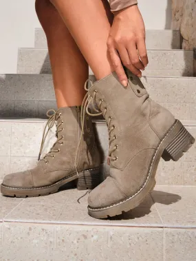 Elegant Combat Boots For Women, Faux Suede Lace-up Front Platform Fashion Boots