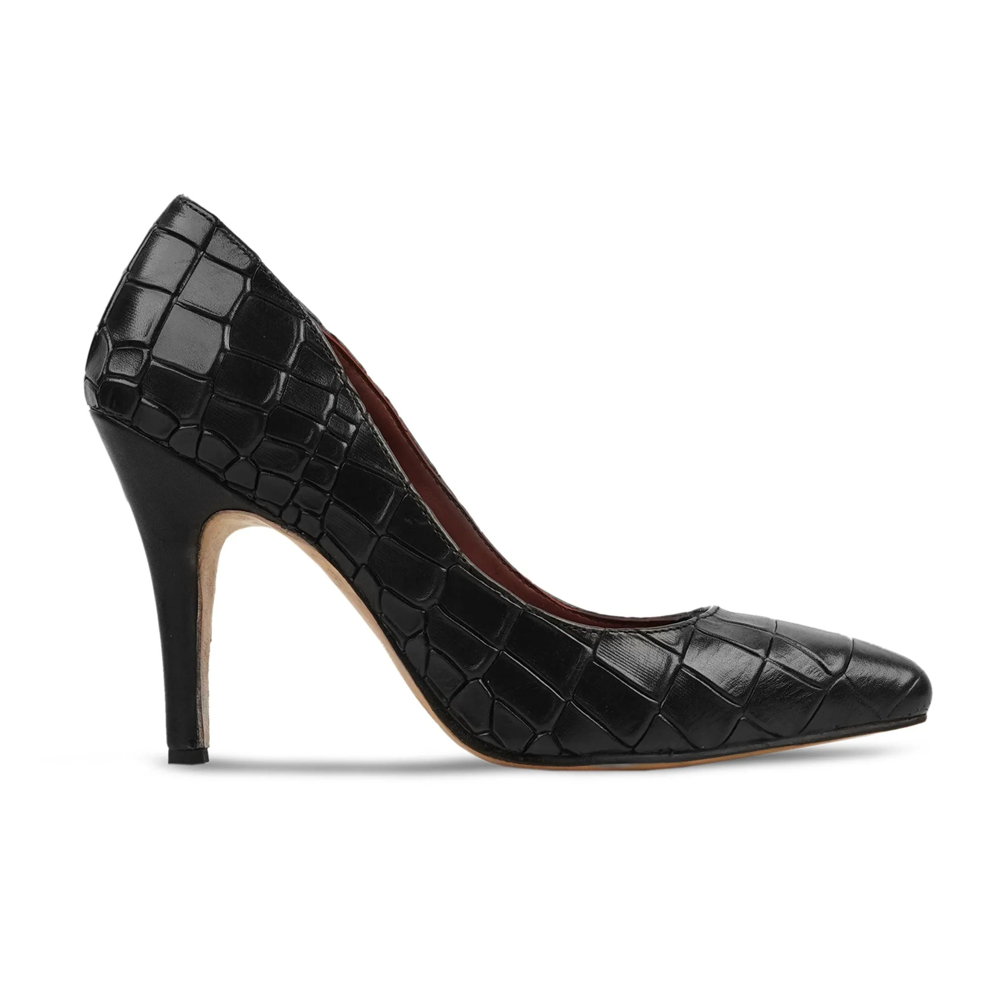 Gresham - Ladies Black Printed Crocodile Calf Leather Heel