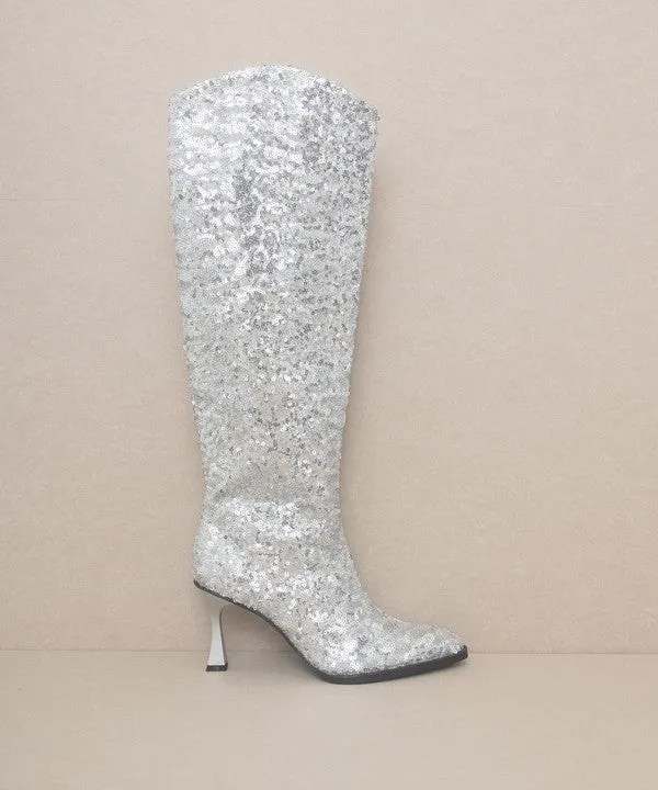 Jewel Disco Knee High Sequin Boots