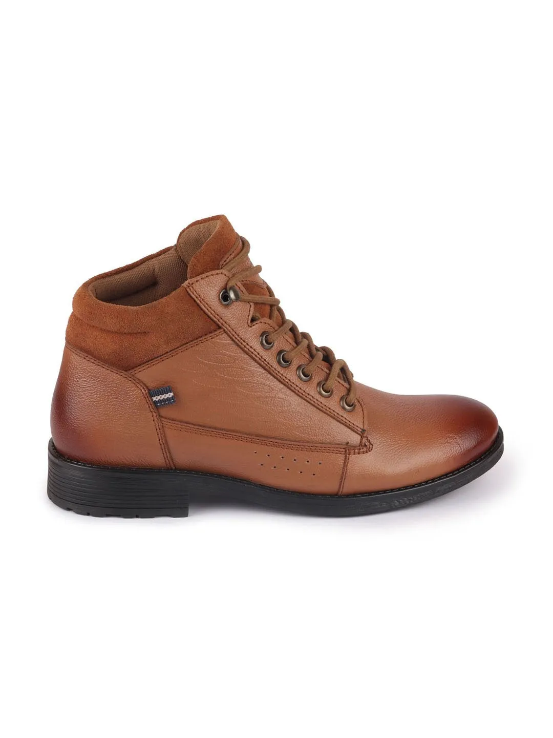 Men Tan Leather Lace Up Biker Boots