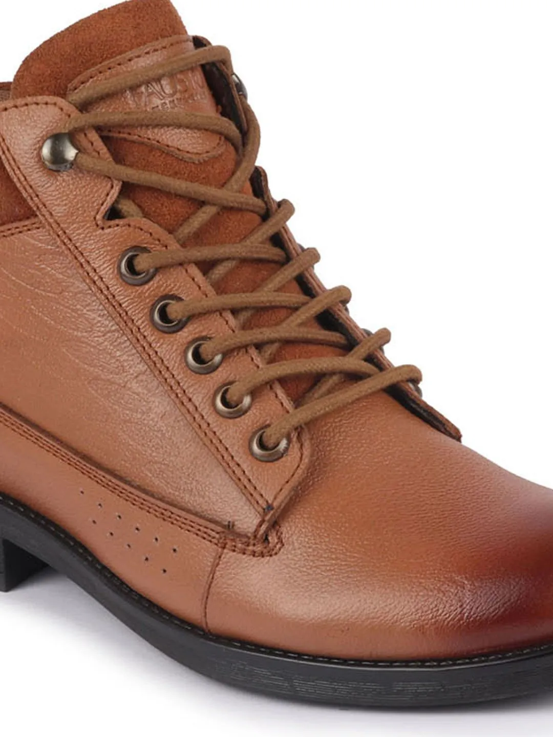 Men Tan Leather Lace Up Biker Boots