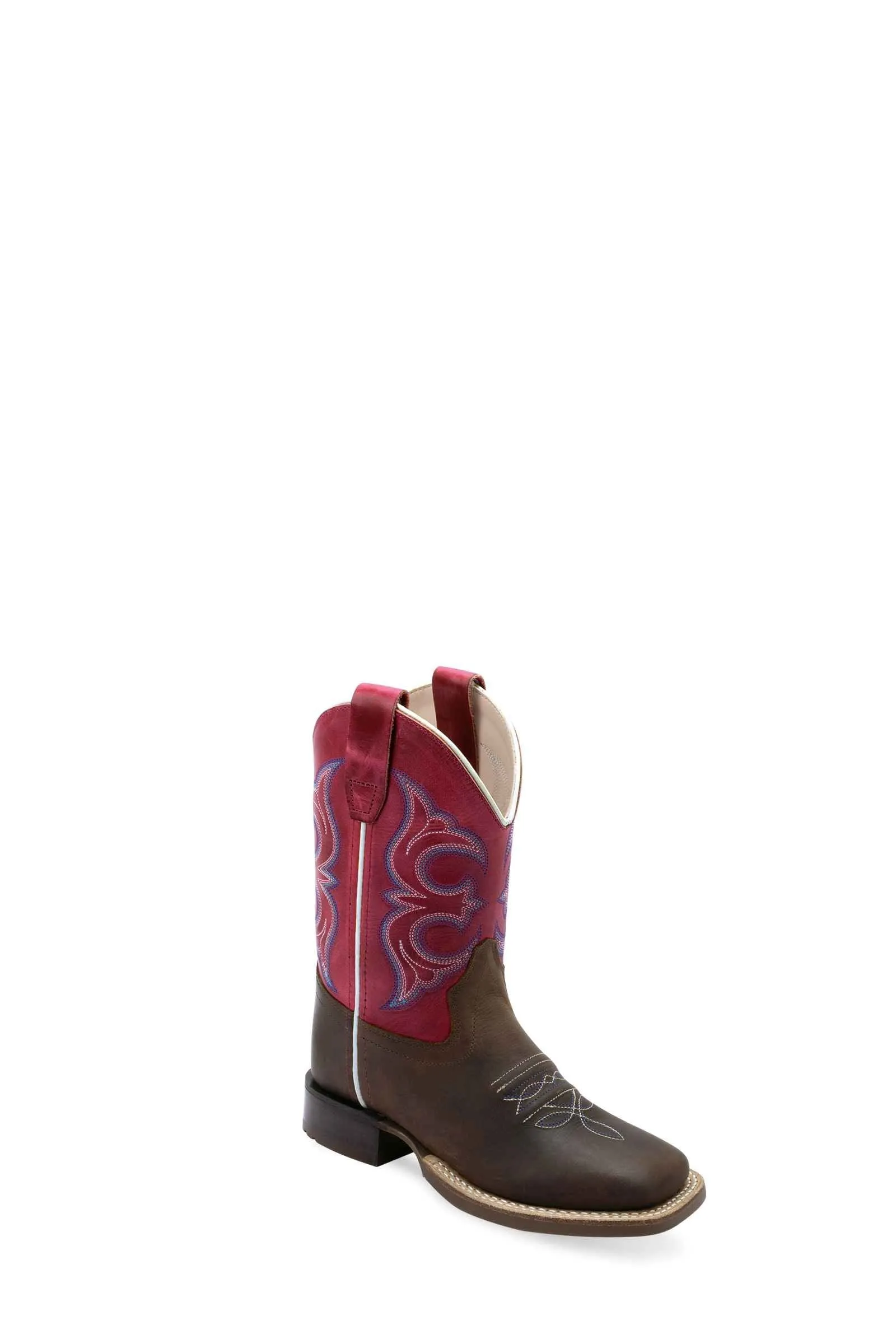 'Old West' Youth Western Square Toe - Dark Brown / Fuchsia (Sizes 3.5Y-7Y)