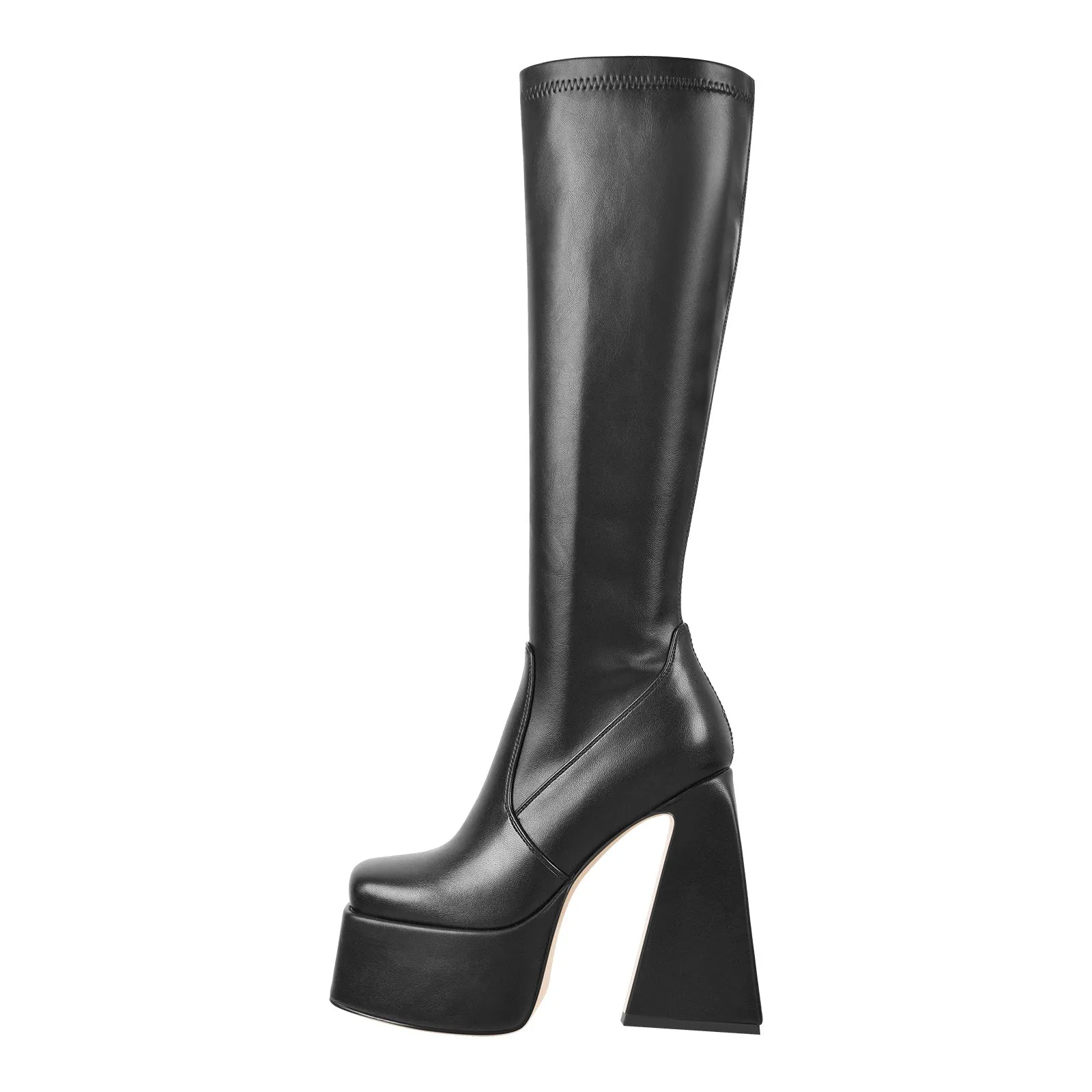 Platform Triangle Heel Thigh Knee High Boots