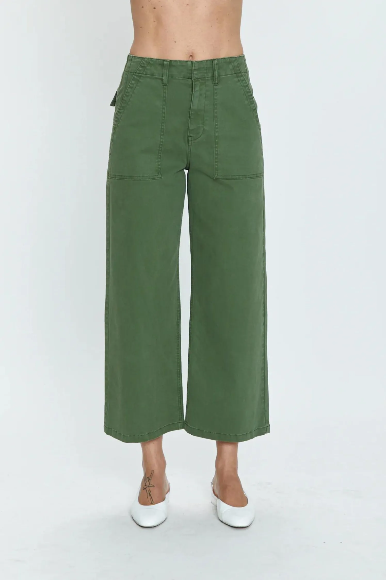 Sophia Wide Leg Utility Ankle- Basil