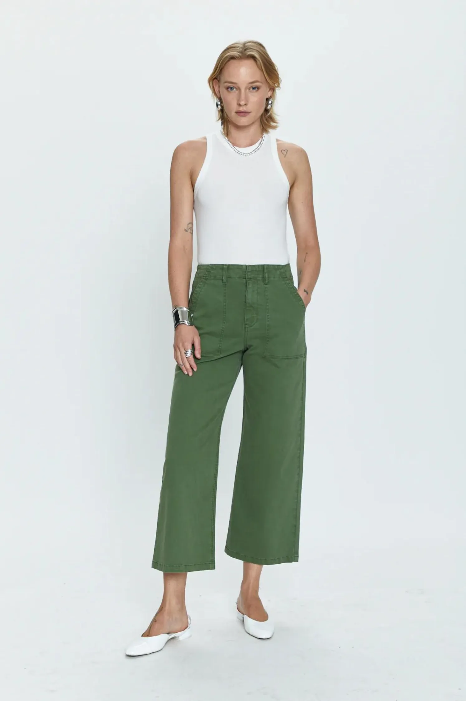 Sophia Wide Leg Utility Ankle- Basil