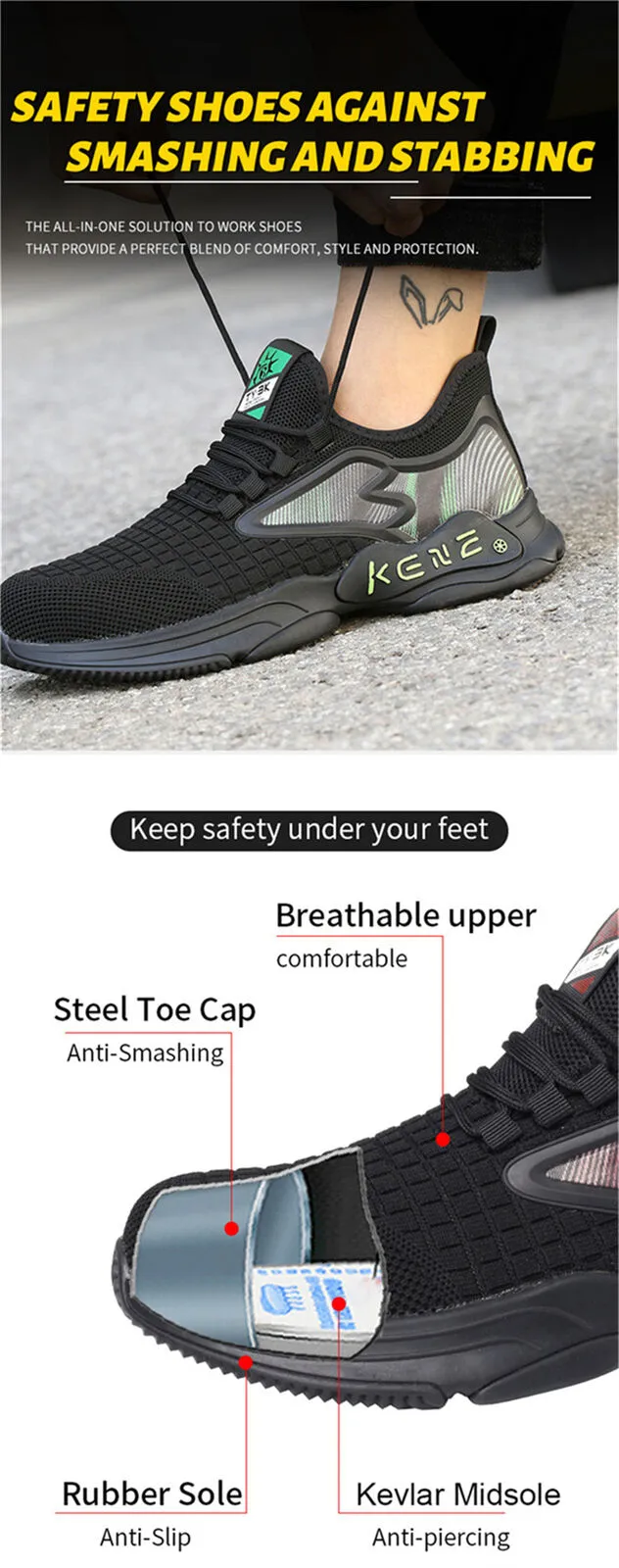 Steel Toe Sneakers for Men Women Lightweight Slip Safety Construction Work Shoes