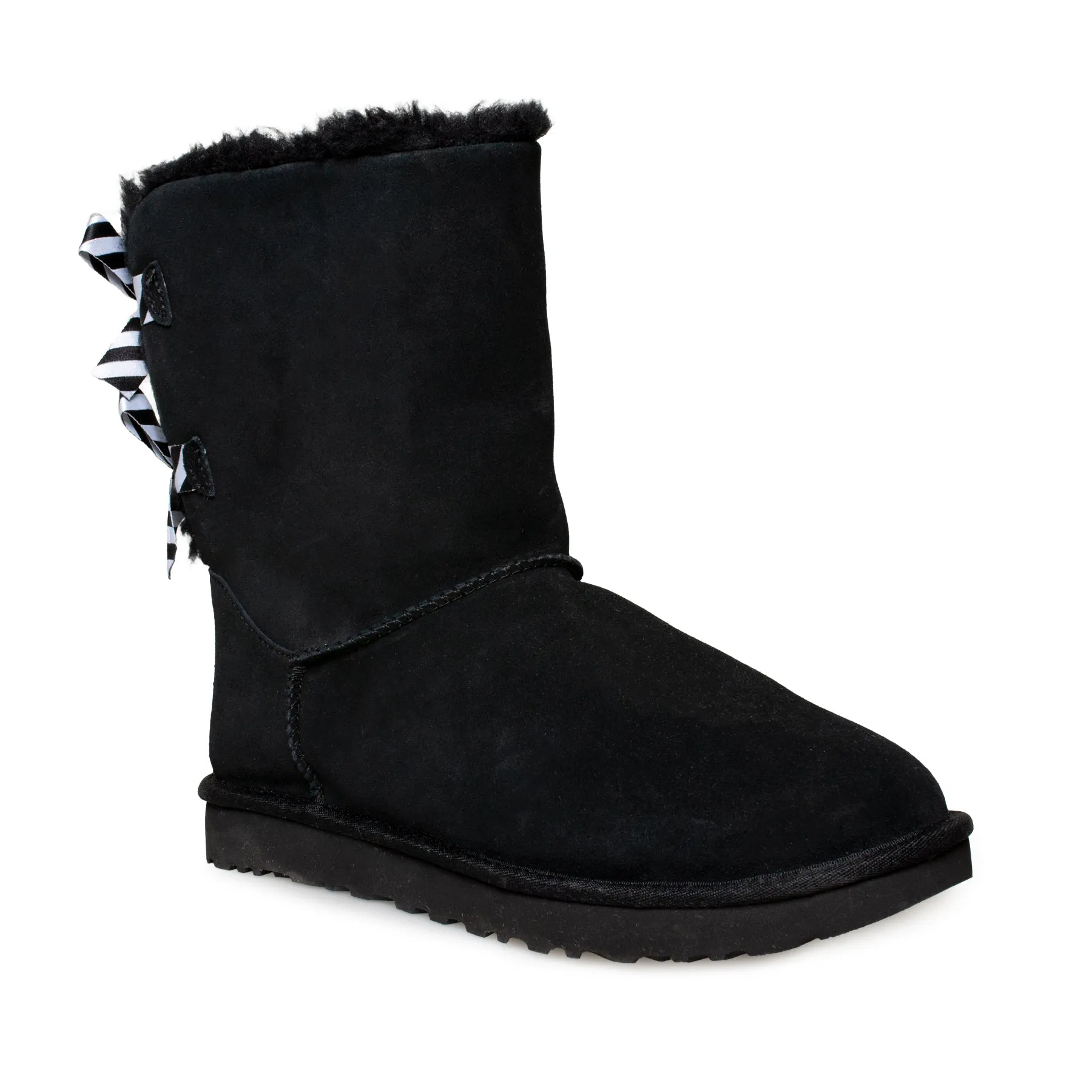 UGG Bailey Bow Diagonal Stripes Black Boots - Women's