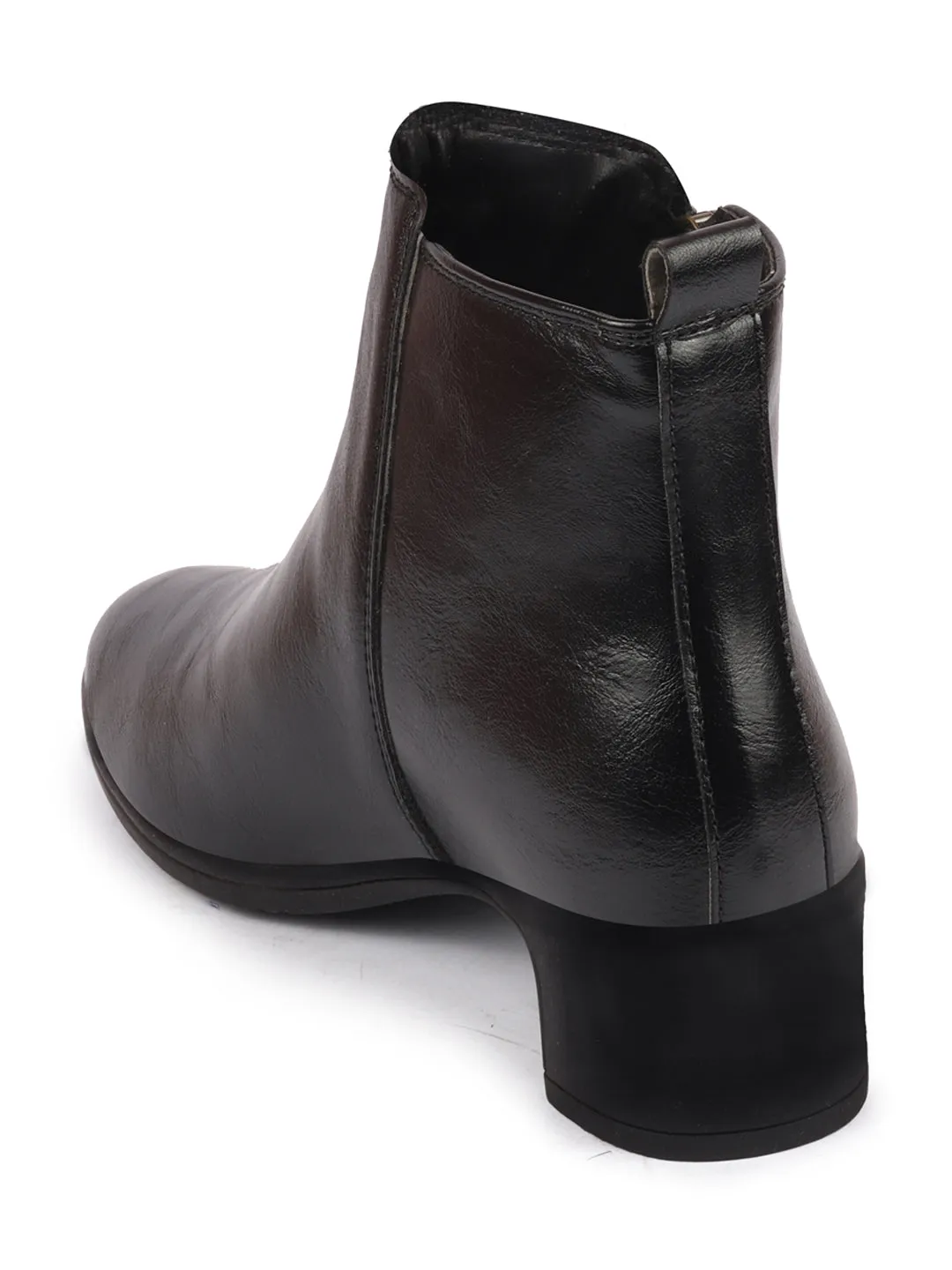 Women Black Mid Top Flared Heel Side Zipper Winter Classic Boots