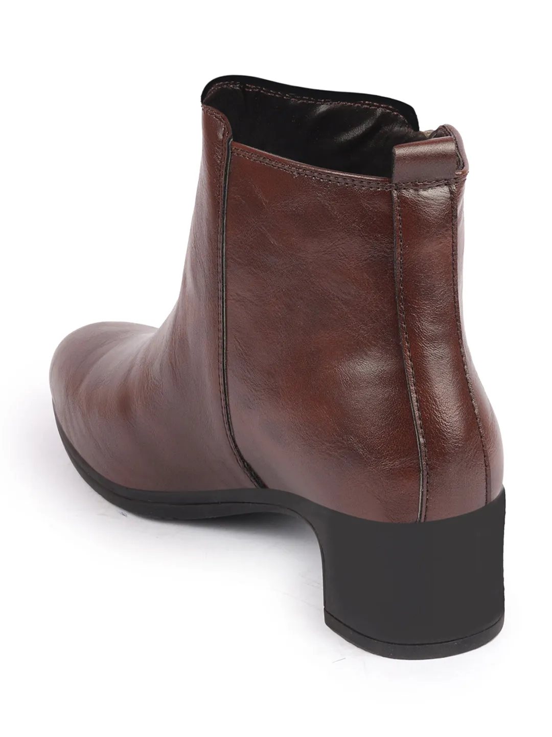 Women Brown Mid Top Flared Heel Side Zipper Winter Classic Boots