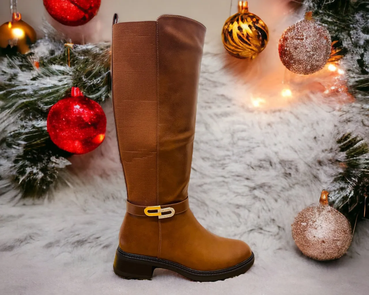 Women's Faux Leather Knee High Zip Boots