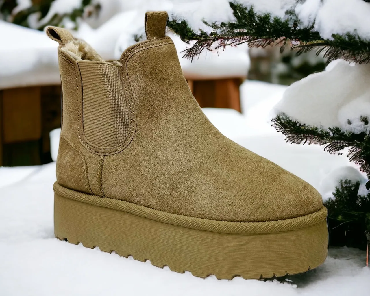 Women's Faux Suede Fur Platform Chelsea Boots