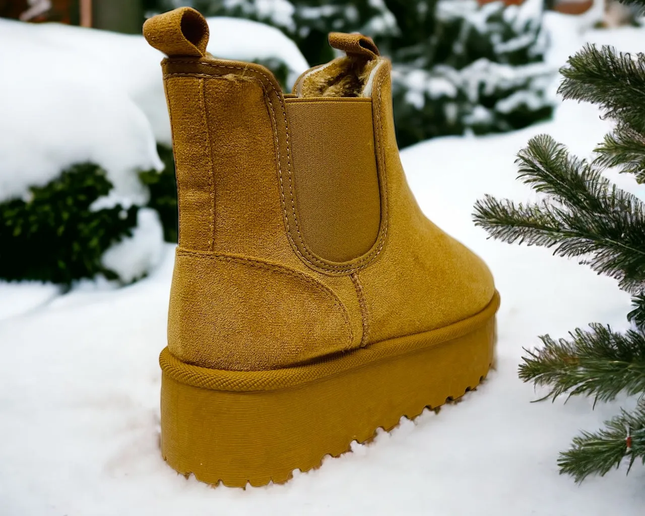 Women's Faux Suede Fur Platform Chelsea Boots