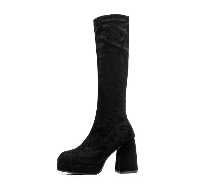 Women's
 Square Toe Over Knee Block Chunky Heel Platform Knee High Boots